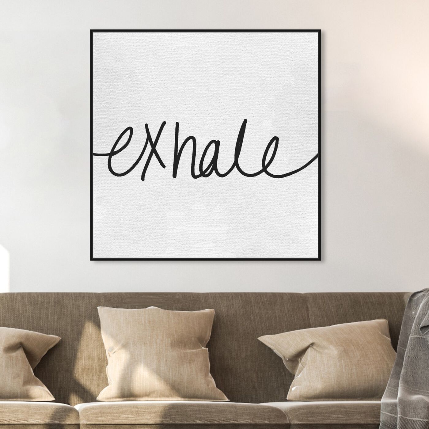 Hanging view of Exhale Minimalist featuring typography and quotes and travel quotes and sayings art.