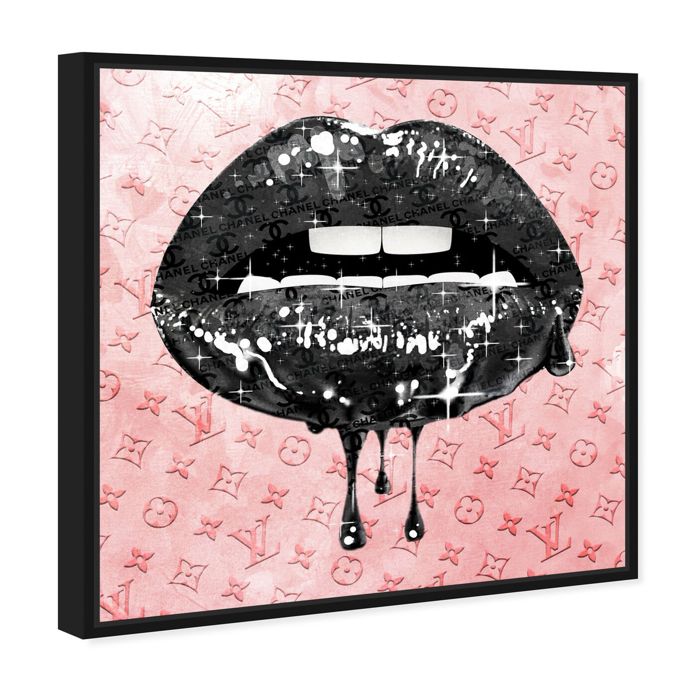 Noir and Blush Lips Round  Fashion and Glam Wall Art by The