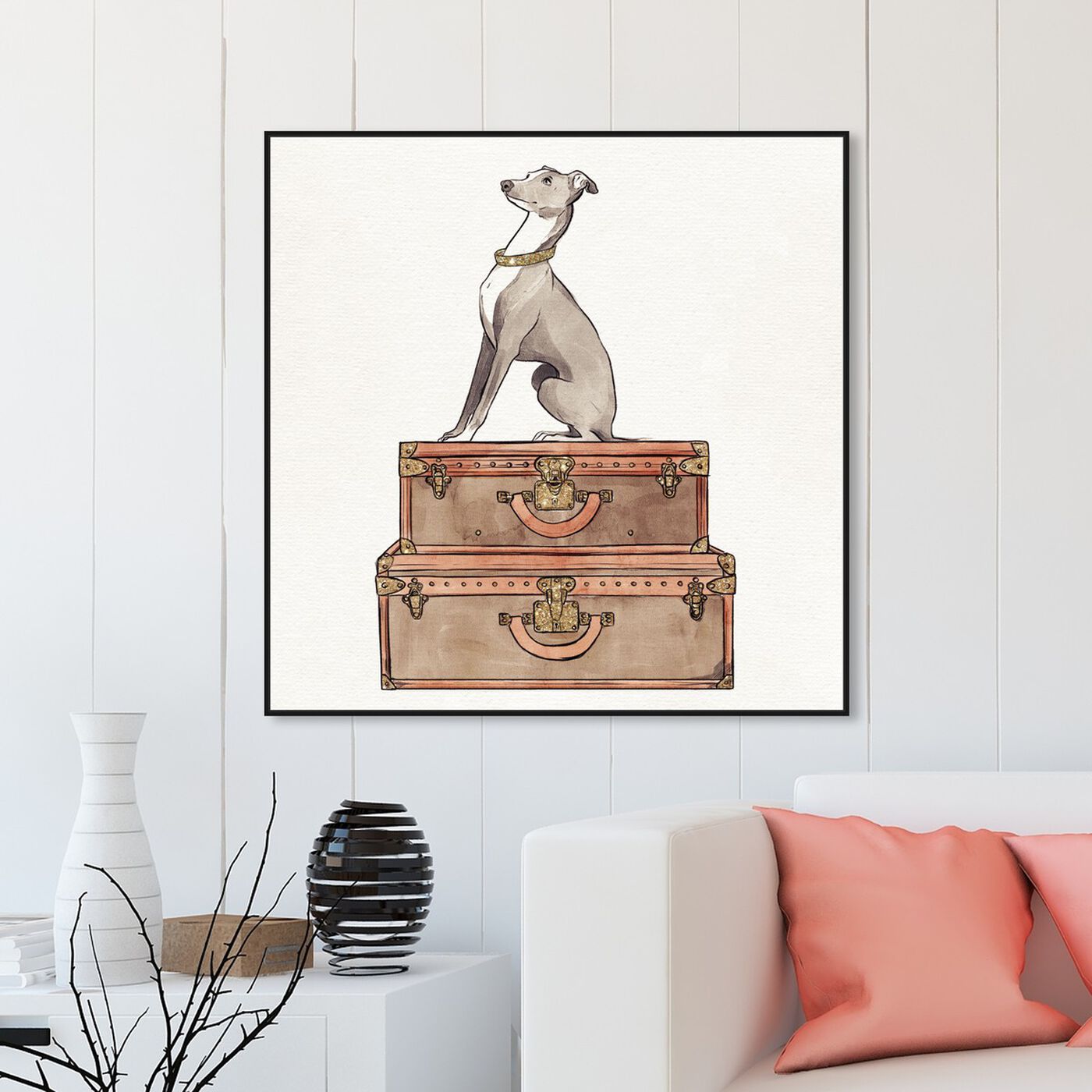 Oliver Gal 'Sleeping Pitbull Suitcase' Fashion and Glam Wall Art Canvas Print - Brown, Gray - 16 x 16