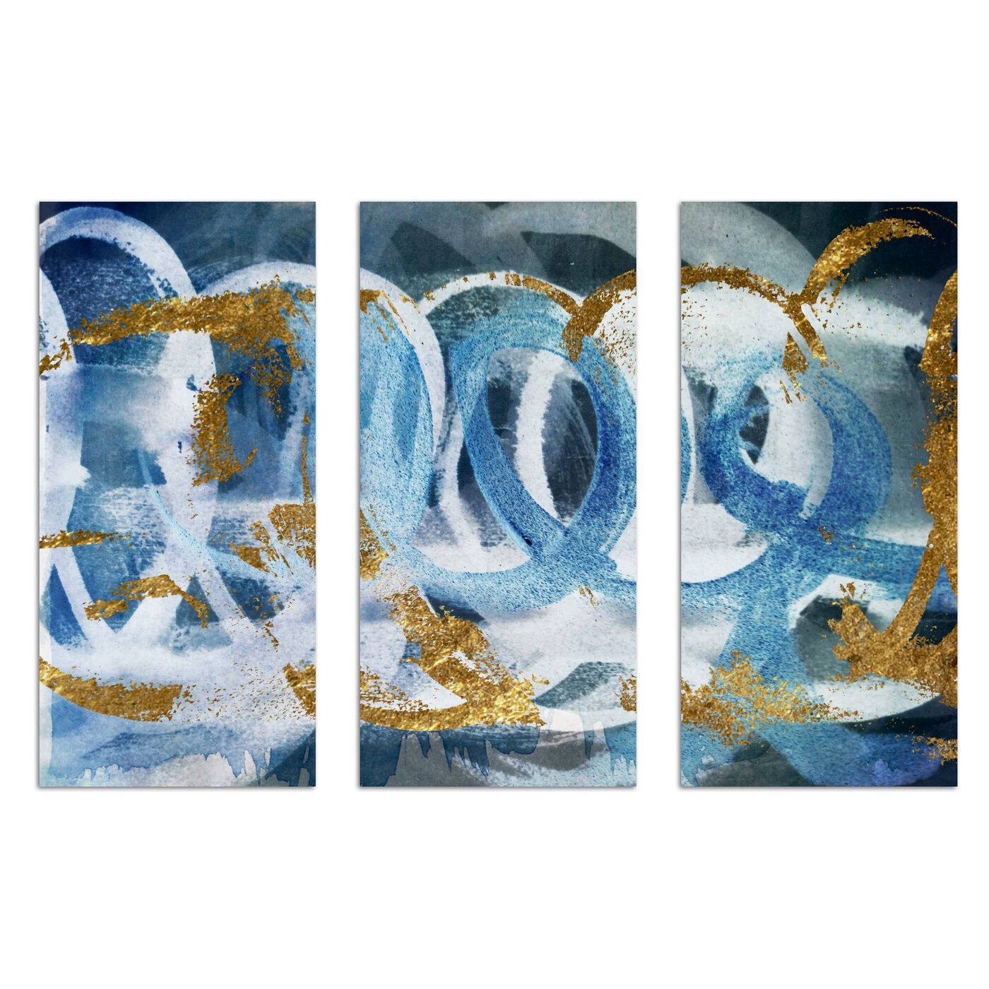 Scriptica Gold and Blue Triptych | By Oliver Gal