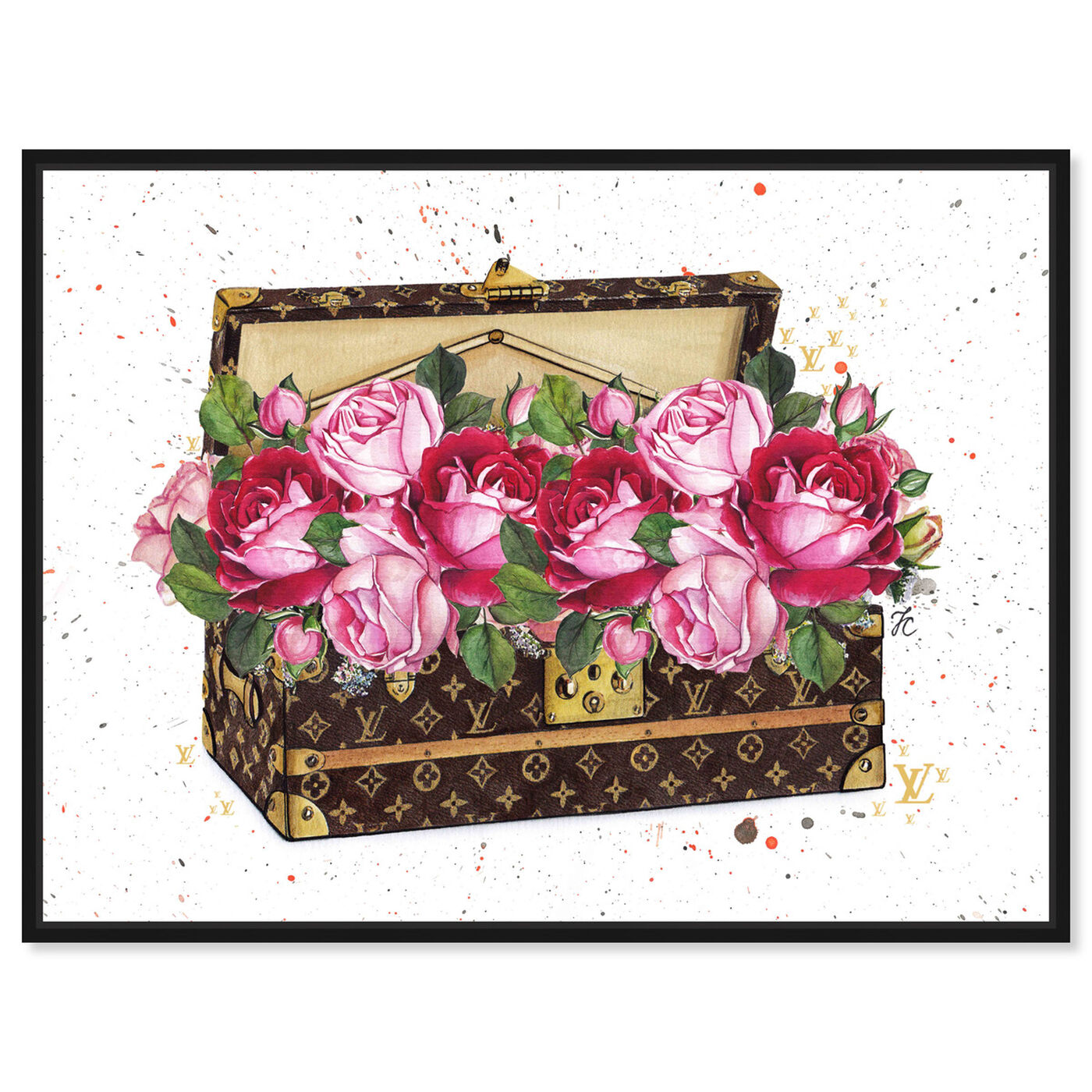  The Oliver Gal Artist Co. Fashion and Glam Wall Art Canvas  Prints 'Doll Memories-Trunk Full of Flowers' Travel Essentials Home Décor,  20 in x 20 in, Pink, Brown : Everything Else