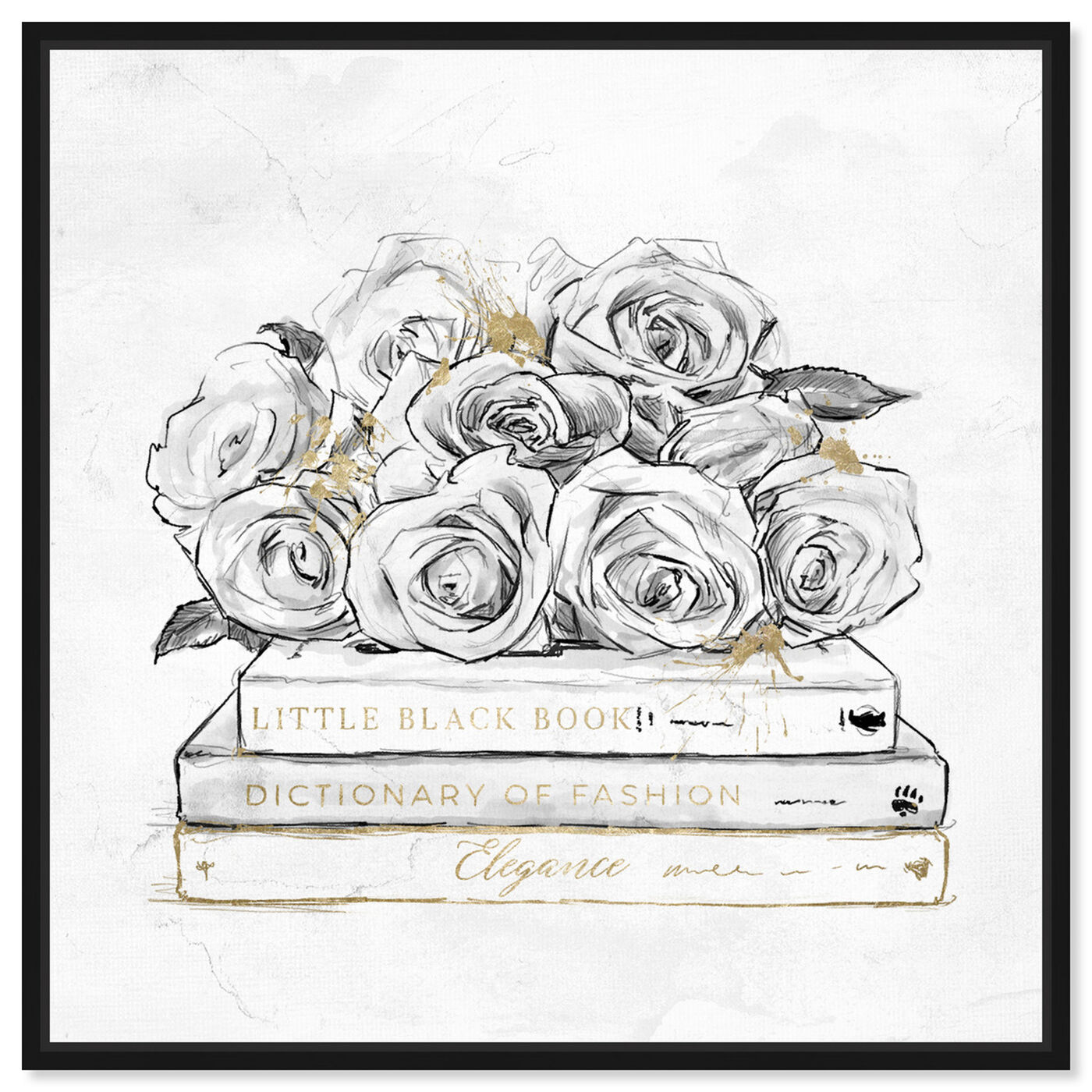 Rose Gold & Black Book Stack With Blac - Canvas Art