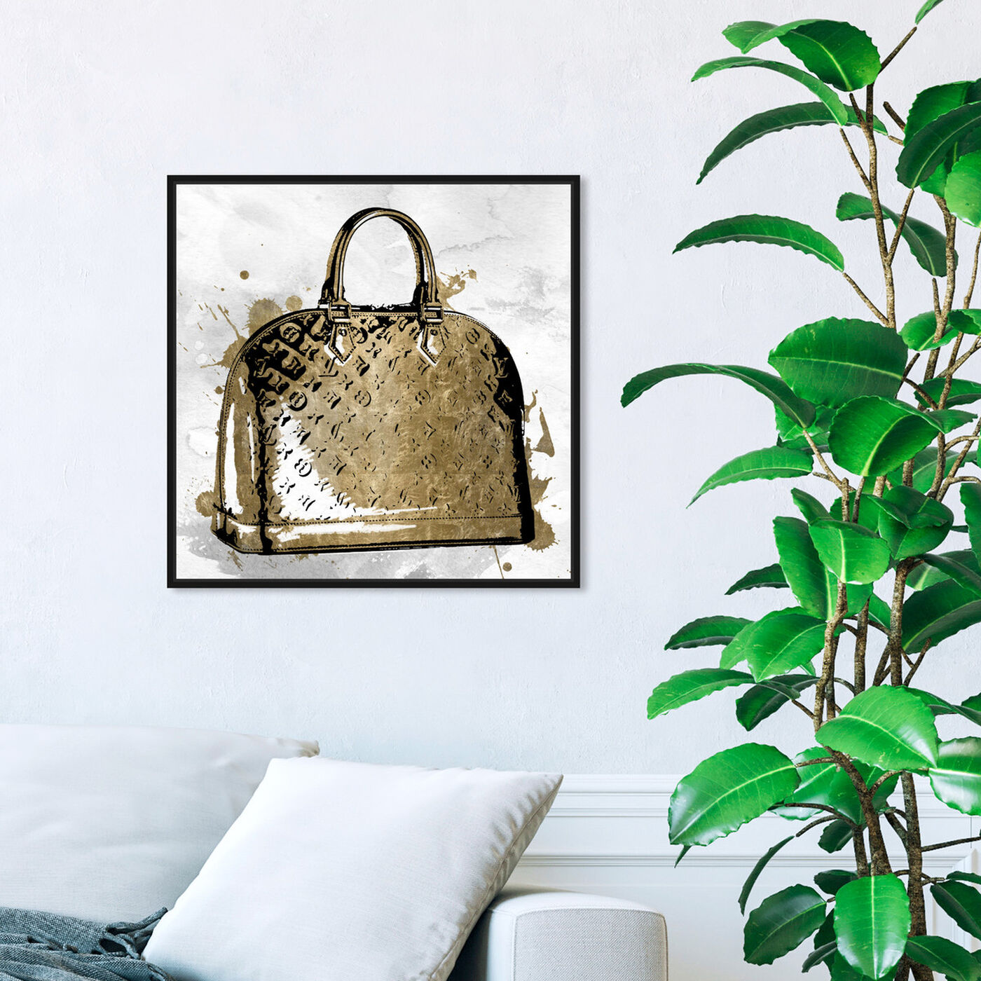 Oliver Gal Louis Vuitton LV Monogram Canvas Fashion Wall Art 16”x16” gold  foil