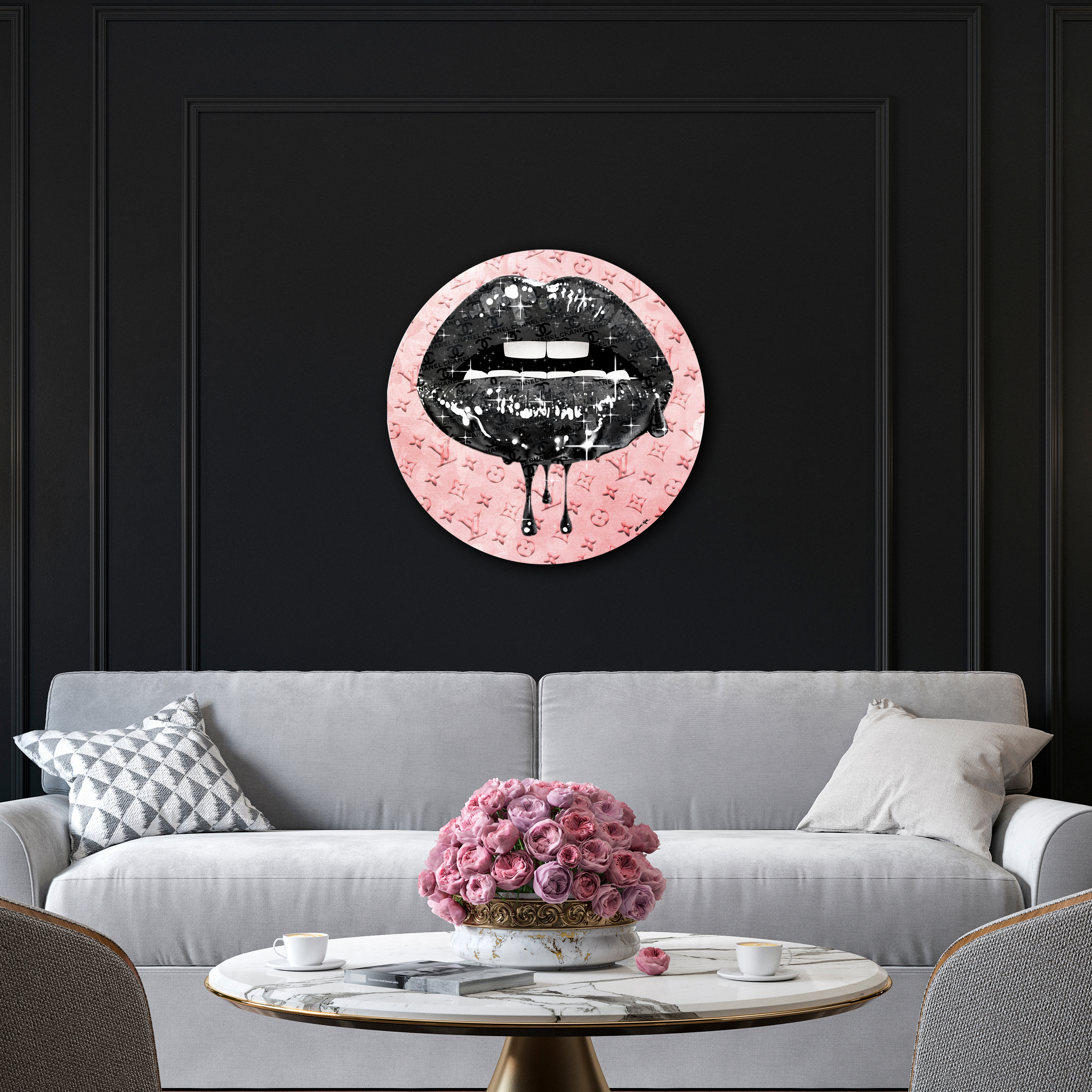 Fashion and Glam Noir and Blush Lips - Graphic Art Print Willa Arlo Interiors Format: Black Framed Canvas, Size: 40 H x 40 W x 2 D